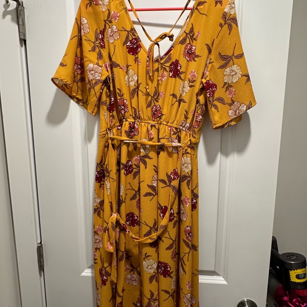 Mustard yellow midi floral dress